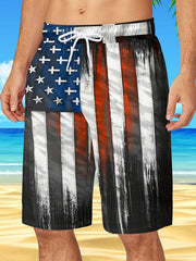 Flag Pattern Men's Drawstring Beach Shorts Hawaiian Style Shorts