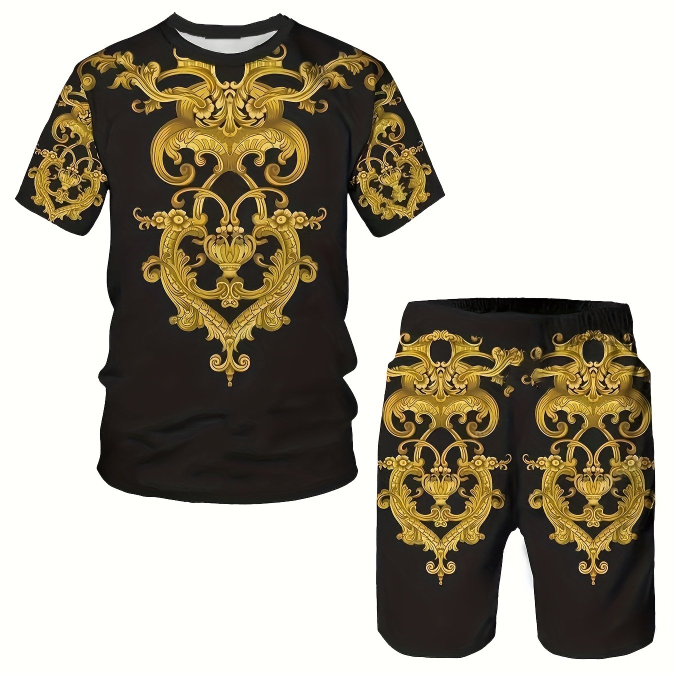 Ethnic Style 2 Piece Outfit Men's Short Sleeve T-shirt and Shorts Set