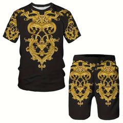 Ethnic Style 2 Piece Outfit Men's Short Sleeve T-shirt and Shorts Set