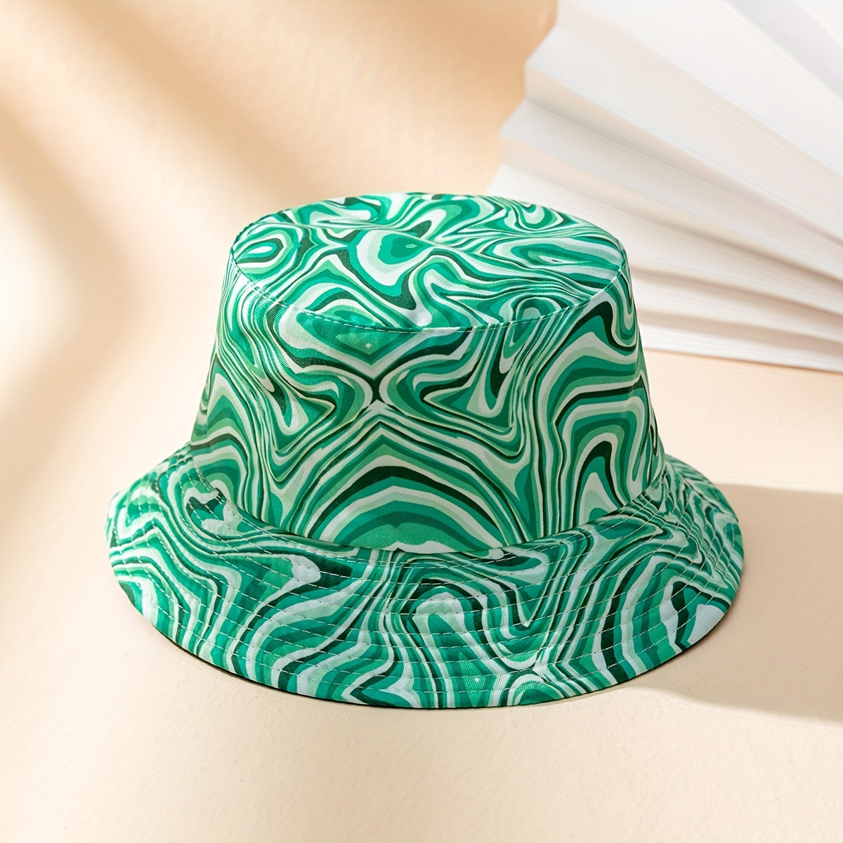 Red Wavy Striped Cotton Bucket Hat Women Sunshade Basin Fisherman Cap