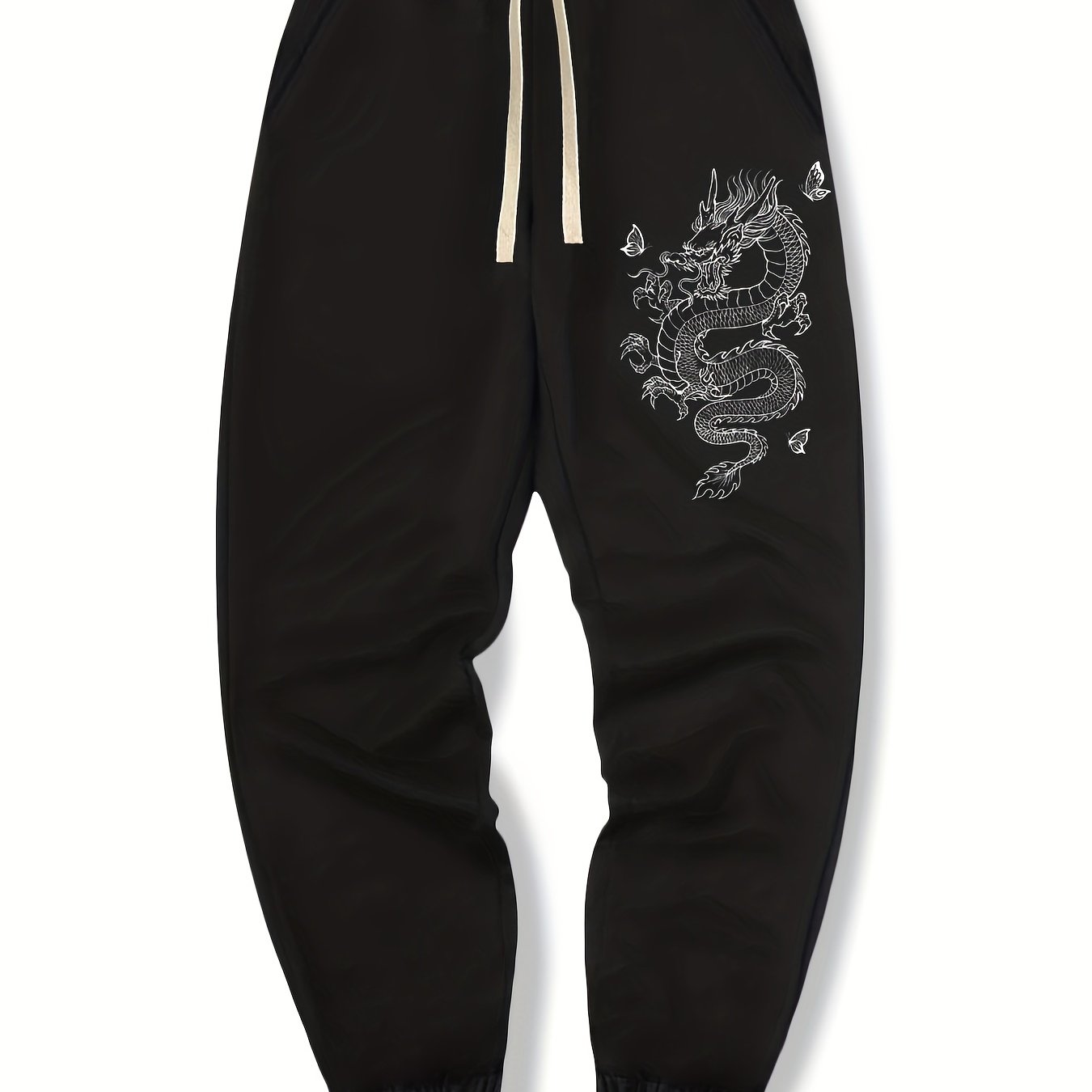 Dragon Print Drawstring Sweatpants Loose Fit Pants Men's Casual Joggers