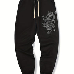 Dragon Print Drawstring Sweatpants Loose Fit Pants Men's Casual Joggers