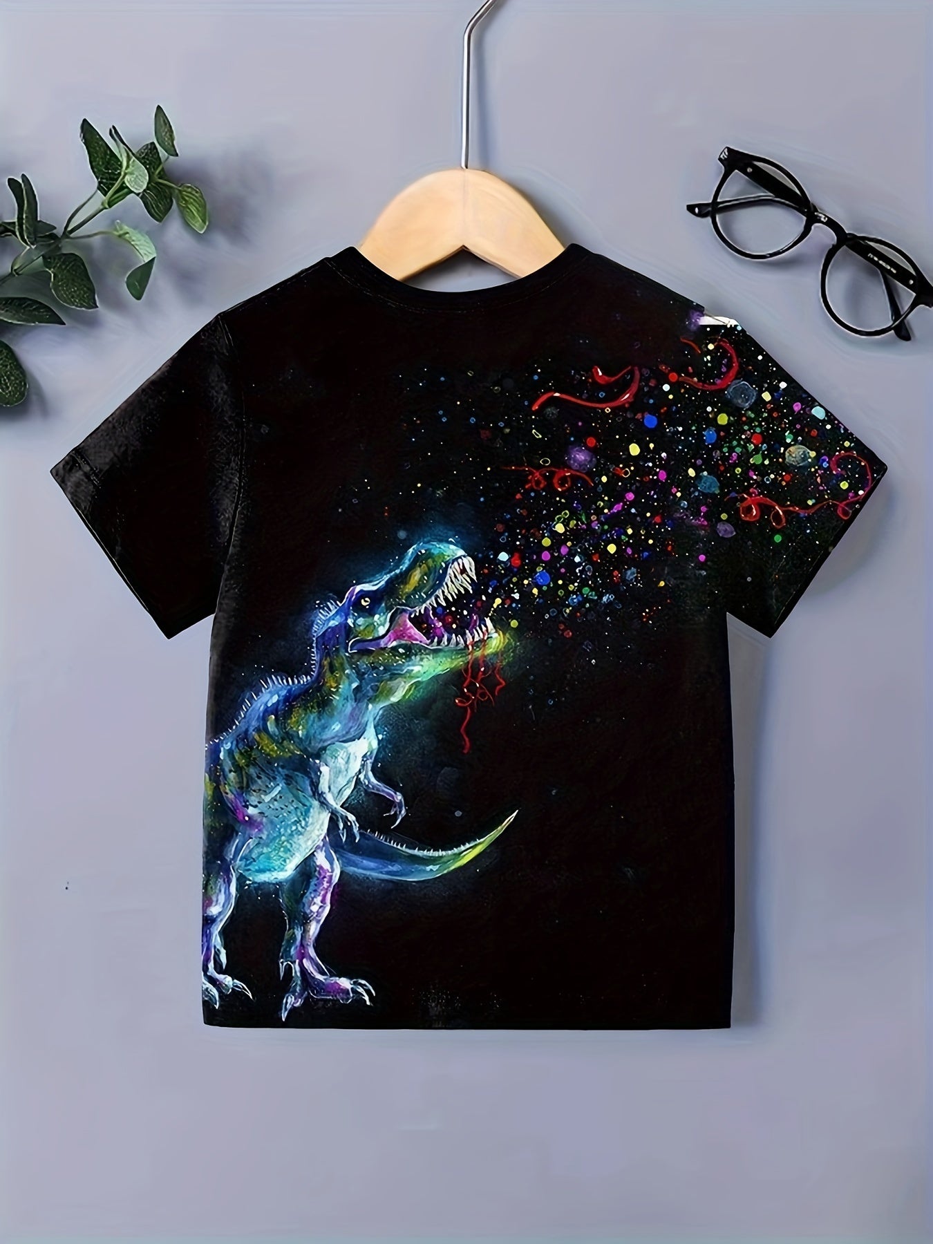 Girls' Dino Print Short Sleeve Tee for Summer - Boys Gift