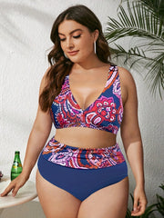 Paisley Print Halter Bra & Ruched Panty Swimsuit Set