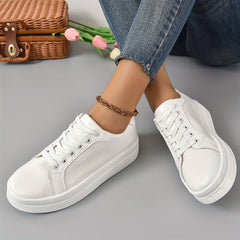 Women's Platform Sneakers Lace Up Solid Flat Shoes
