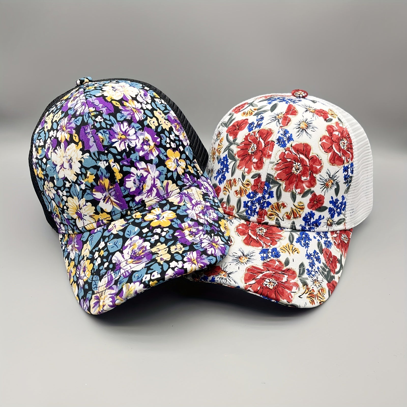 Red Flower Print Trucker Hat Vintage Hot Stamping Sunshade Baseball Cap