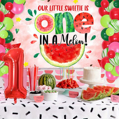 Watermelon Theme Birthday Decorations + Number 1 Foil Balloons