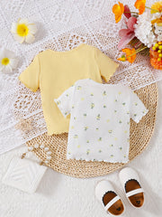 Baby Girl's Pink & Ditsy Floral All Match T shirts 2pcs Te Tops Set
