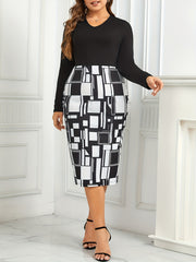 Women's Long Sleeve V Neck Bodycon Dress