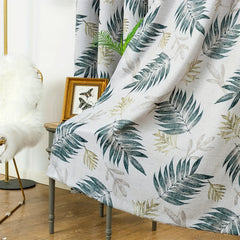 Leaf Printed Blackout Curtain Set with Pleat Hooks