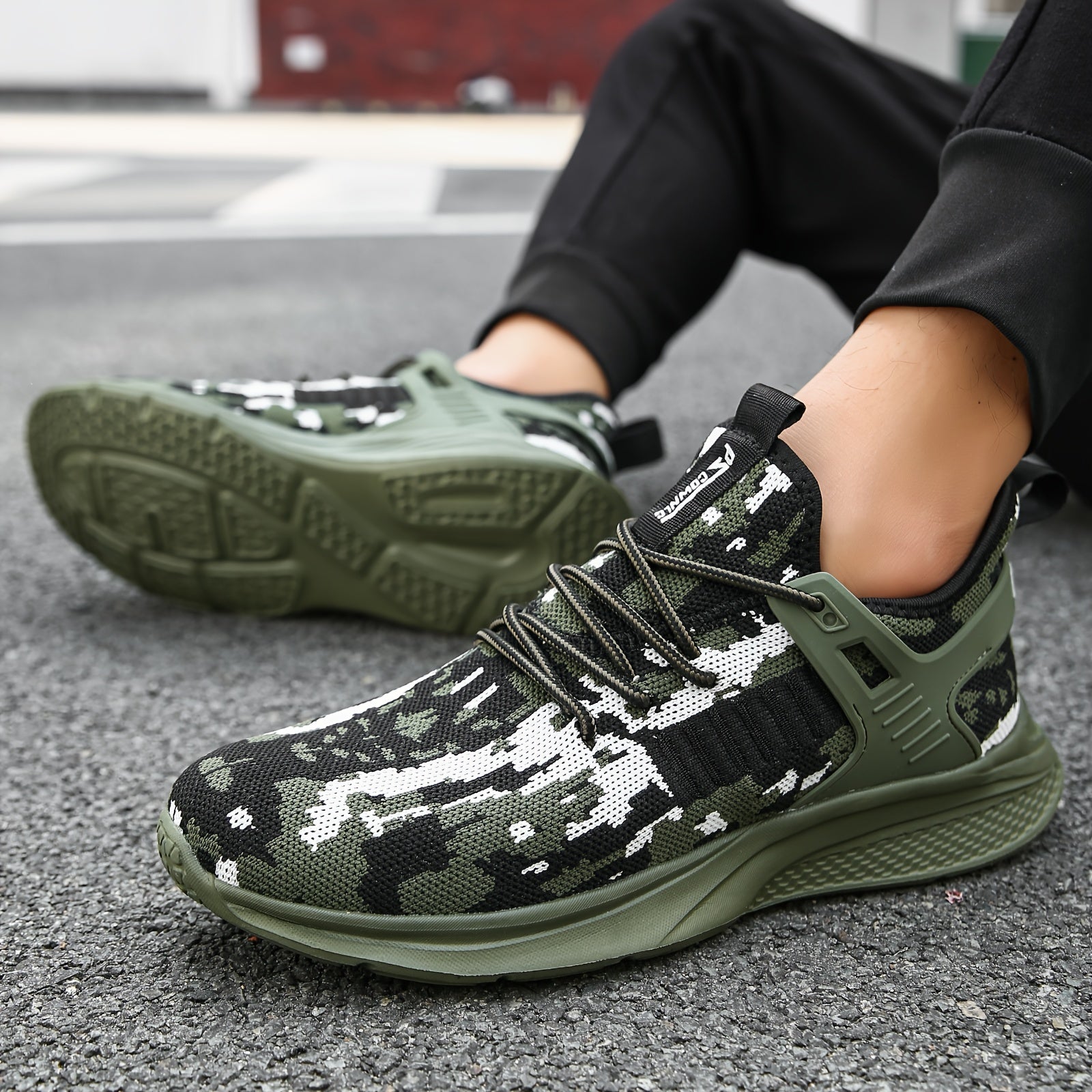 Men's Camo Knit Trail Running Shoes Soft Sole Sneakers