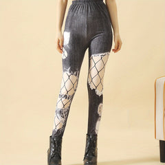 Denim Print High Waist Slim Pantyhose Women's Stockings