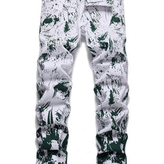 Printed Men's Jeans & Green Slim Fit Denim