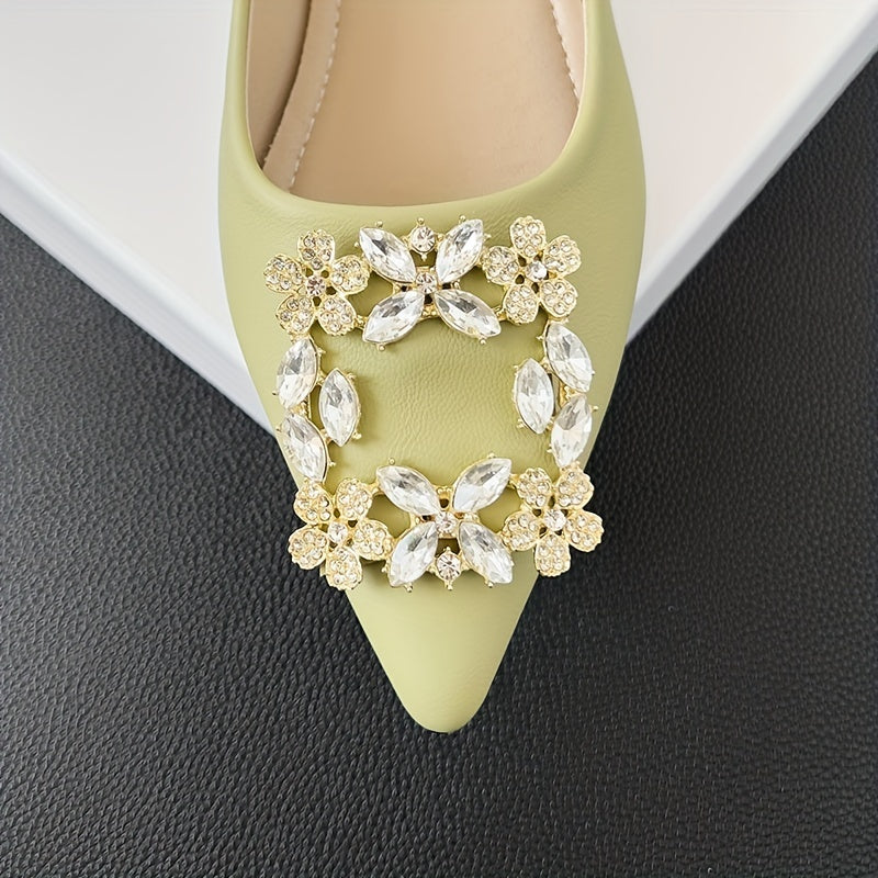 Women's Rhinestone Slip On Chunky Heel Shoes