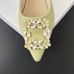 Women's Rhinestone Slip On Chunky Heel Shoes