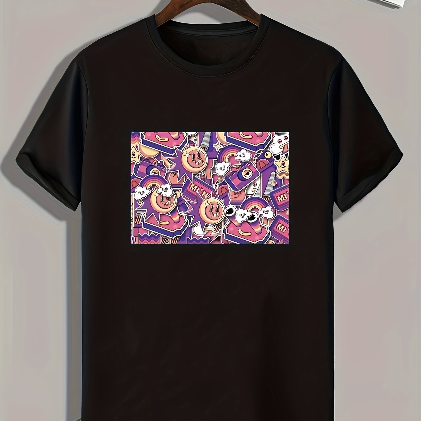 Cartoon Pattern Print Men's Comfy Sports T shirt Graphic Tee