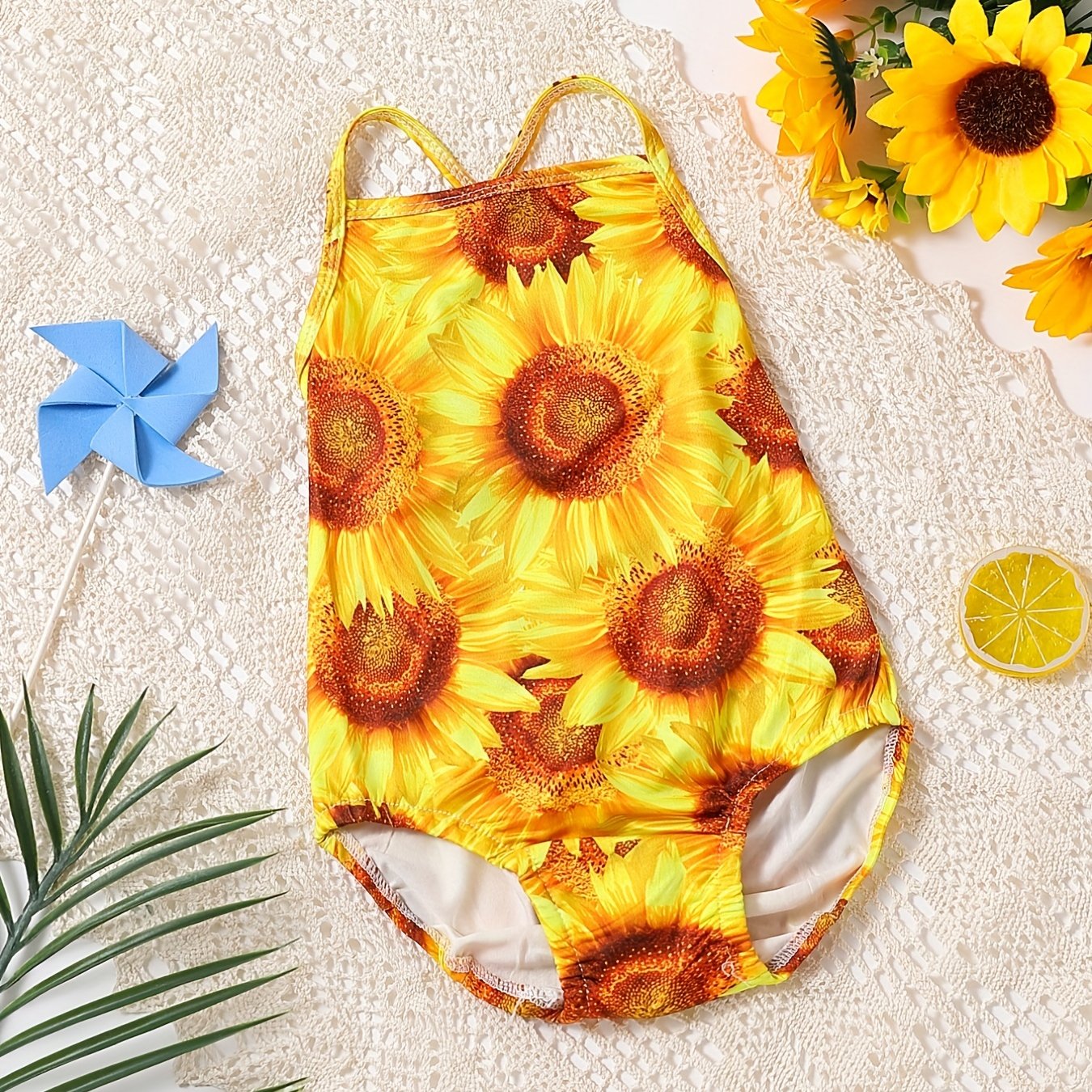 Baby Girls Sunflower Sleeveless One Piece Swimsuit for Summer