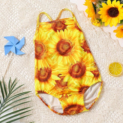 Baby Girls Sunflower Sleeveless One Piece Swimsuit for Summer