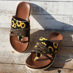 Boho Sunflower Thong Sandals Non-slip Beach Slippers Women