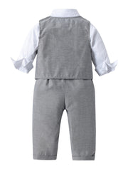 Infant Boys 3pcs Gentleman Suit Shirt Pants Vest With Bow