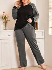 Plus Size Button Decor Raglan Sleeve Top & Joggers Lounge Set