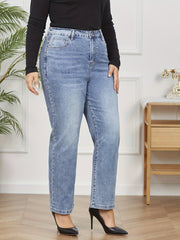 Washed Button Fly High Rise Stretch Jeans