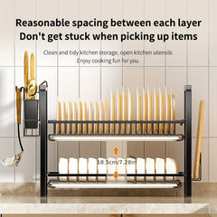 Foldable Kitchen Dish Rack with Chopstick Holder & Cutting Board Holder