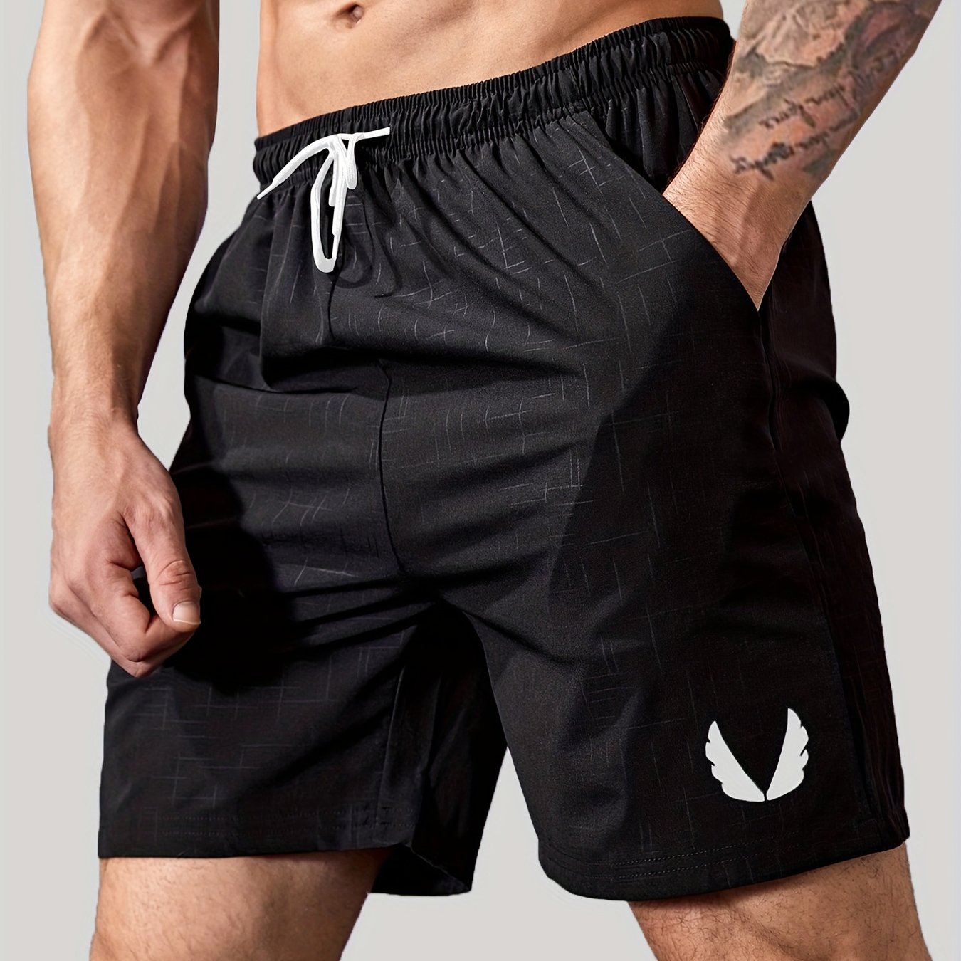 Men's Breathable Wings Print Drawstring Running Shorts