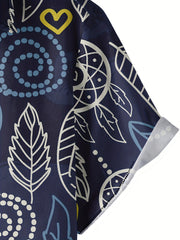 Men's Leaf Pattern Hawaiian Shirt Short Sleeve Casual Button Up