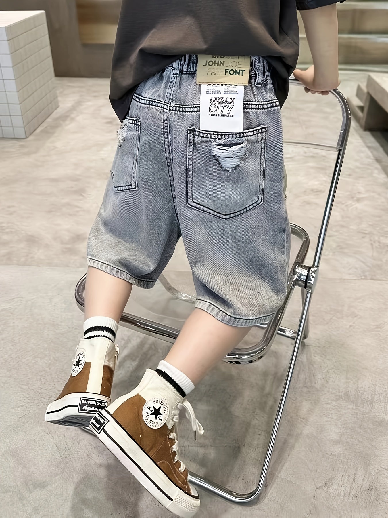 Boys Ripped Denim Jeans Shorts Pockets Casual Summer Kids Clothing