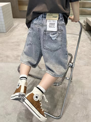Boys Ripped Denim Jeans Shorts Pockets Casual Summer Kids Clothing