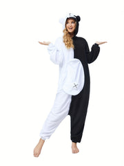 Colorblock Bear Long Sleeve Fleece Jumpsuit