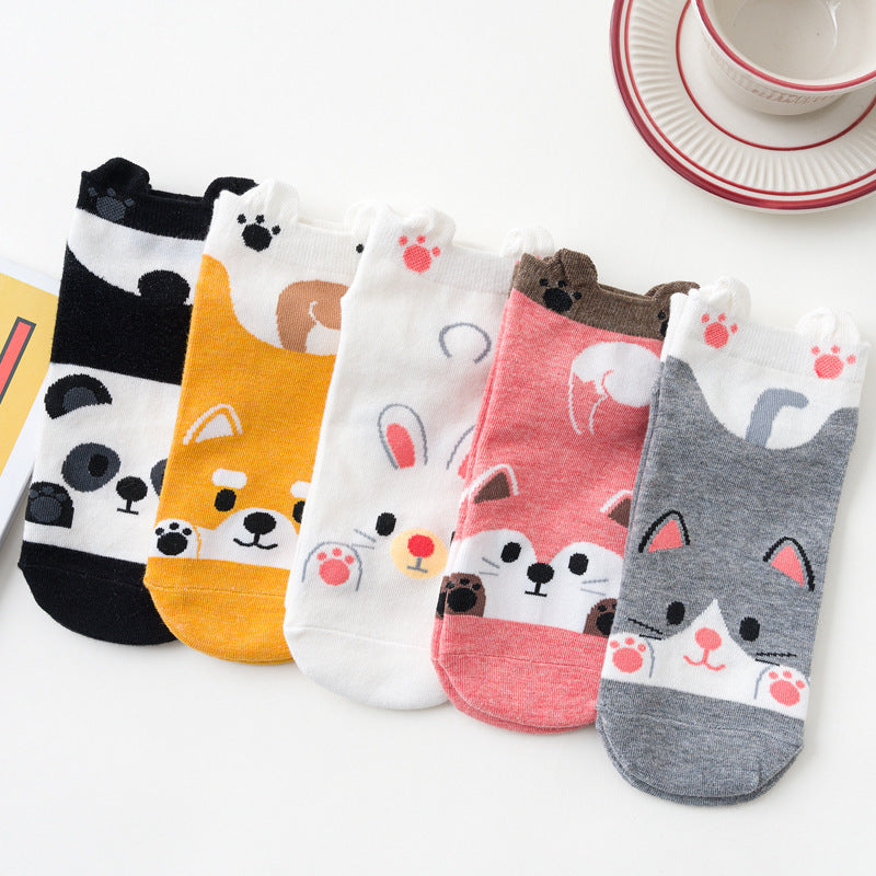 5 Pairs Cartoon Cat Ankle Socks Women's Stockings