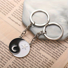 Star Moon Yin Yang Keychain Cartoon Metal Key Chain Pendant Gift Couple