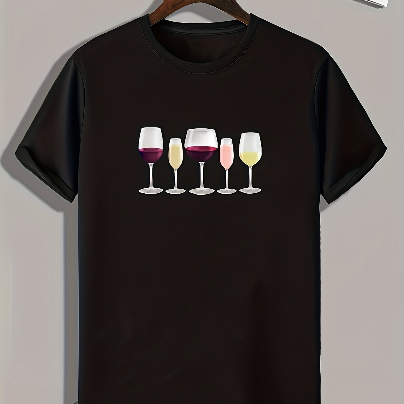Wine Print Men's Comfy T-shirt for Outdoor Summer
