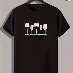 Wine Print Men's Comfy T-shirt for Outdoor Summer