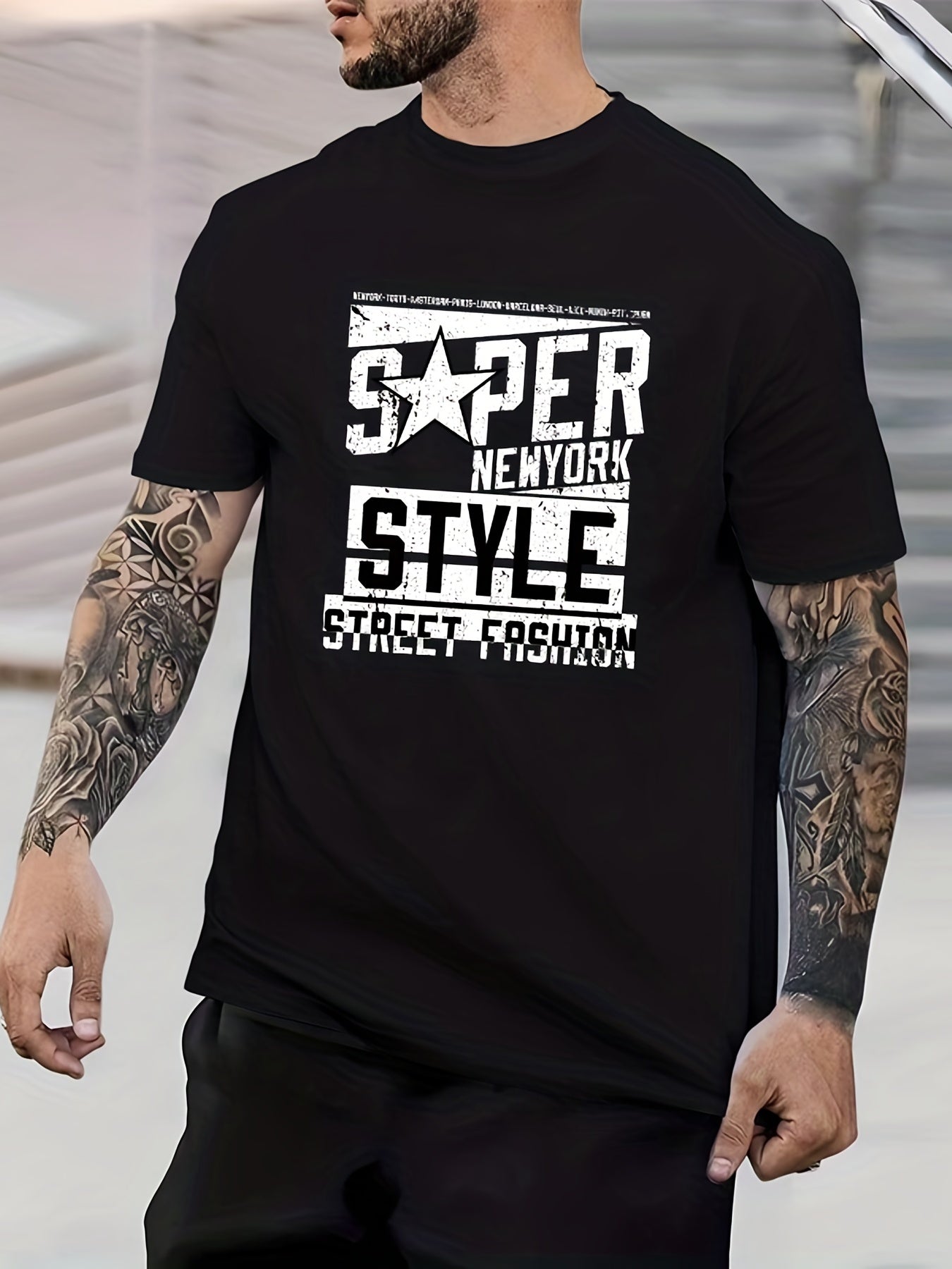 Retro Letter Print Men's Graphic Crew Neck T shirt Casual Comfy Tees