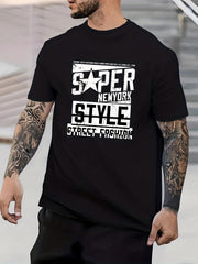 Retro Letter Print Men's Graphic Crew Neck T shirt Casual Comfy Tees