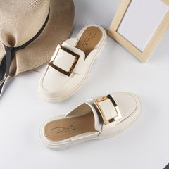 Women's Square Buckle Mules Patent Leather Slides