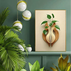 3D Vase Puzzle 1000pcs Wooden Texture & Green Leaves Challenge Adults