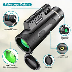 12x50 Monocular Telescope with Smartphone Holder, Upgraded Tripod