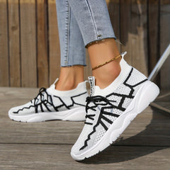 Women's Knitted Sports Shoes Lightweight Lace Up Low Top Running Sneakers