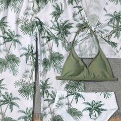 4pcs Coconut Tree Swimsuit Set for Girls - Comfy Bathing Suit