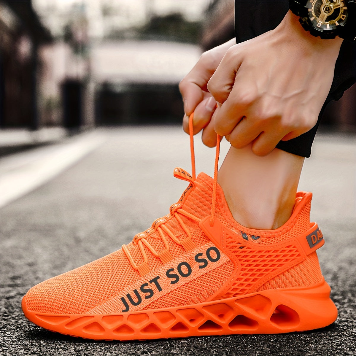Orange Running Shoes Lace Up Flying Woven Athletic Footwear