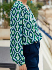 Geometric Print Long Sleeve Blouse