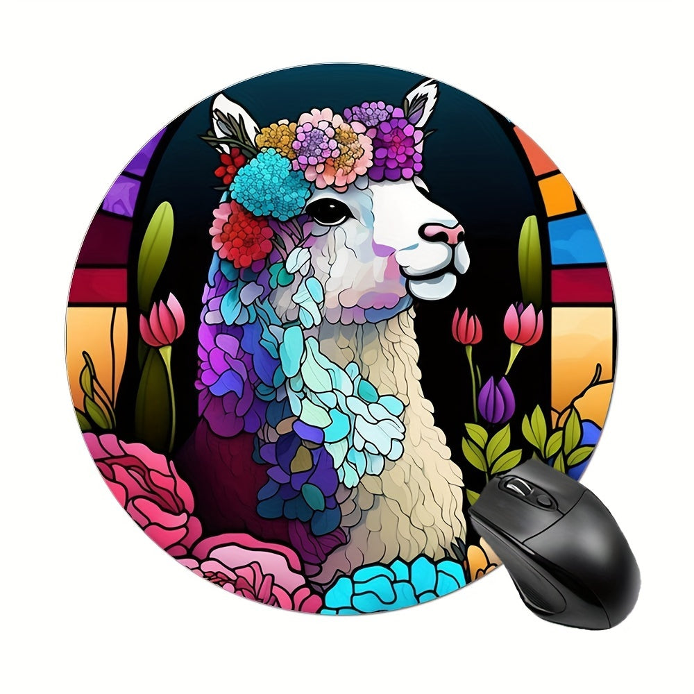 Stained Glass Alpaca Llama Round Mouse Mat Mouse Pad 7.87x7.87x0.1inch