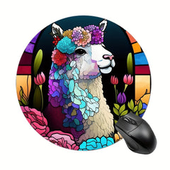 Stained Glass Alpaca Llama Round Mouse Mat Mouse Pad 7.87x7.87x0.1inch