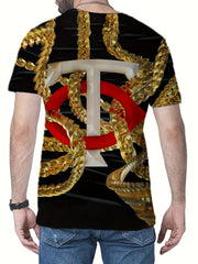 Men's Printed Sports T shirt Casual Round Neck Tee Shirt