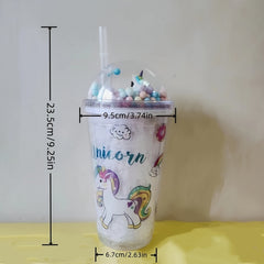 450ml Double Layered Rainbow Water Bottle with Straw & Lid