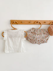 2pcs Baby Girls Sleeveless Top & Floral Print Shorts Set